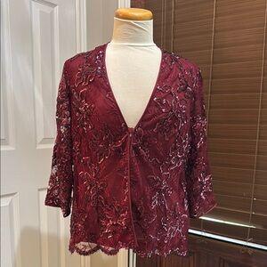 Elegant Burgundy Lace Sequin Women's Jacket